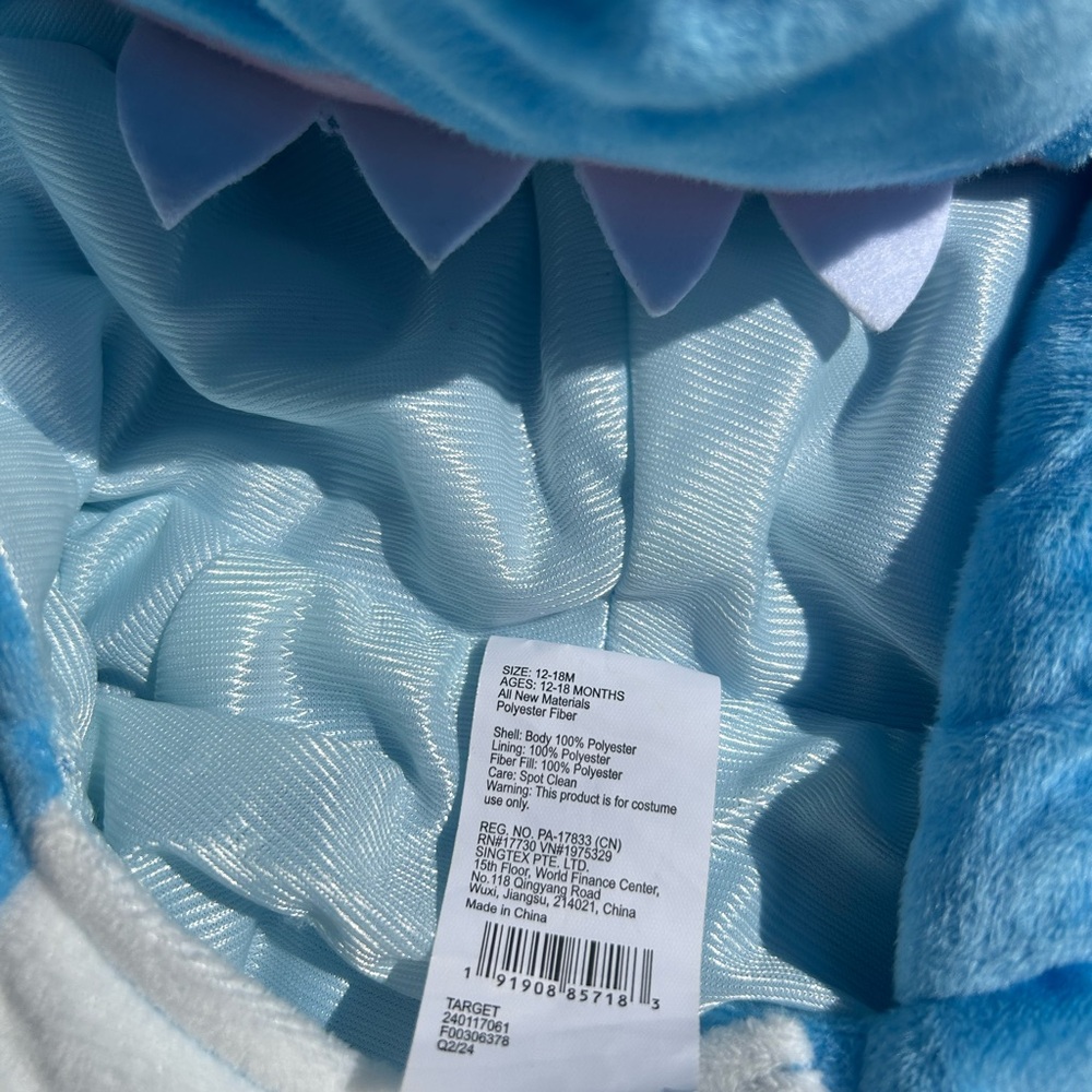 Baby Shark Halloween Costume Pullover Top 12-18M (Months) Hyde & EEK! Plush Blue - Picture 6 of 13